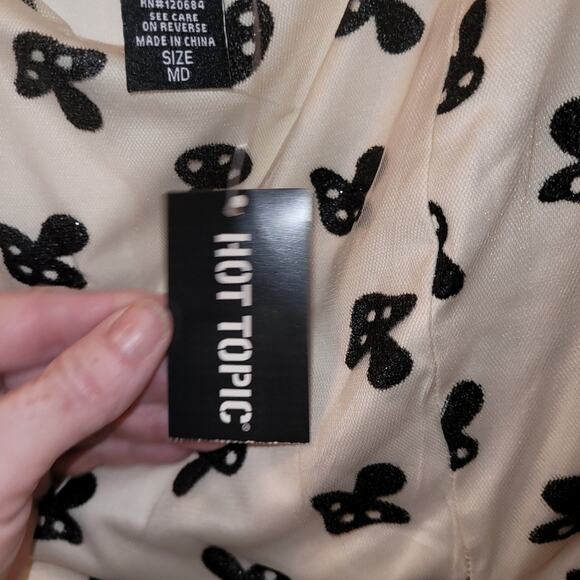 NWT Mushroom Glitter Mesh Womens Top Puff Sleeve Hot Topic Size M Sheer Groovy - Picture 3 of 8